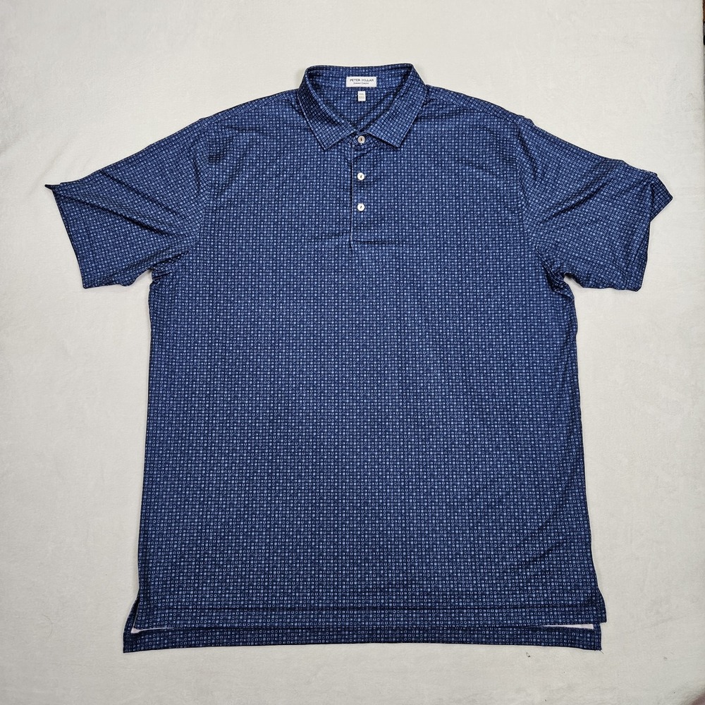 Peter Millar Summer Comfort Polo Shirt XXL Blue All Over Print Indian Ridge Club